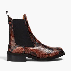 GANNI brown snake-effect leather Chelsea boots size 10